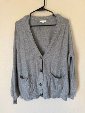 Oversized American Eagle Cardigan Womens S Gray Button Front Knit Pockets